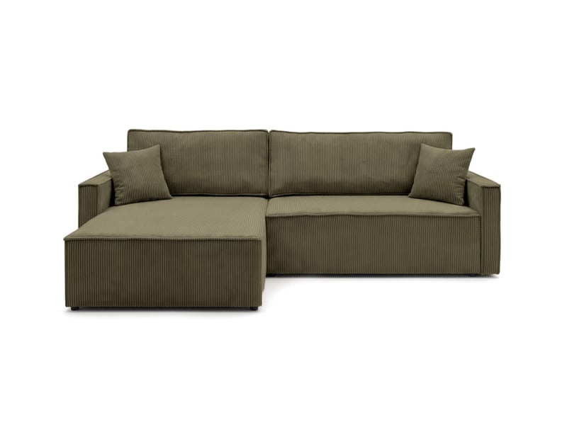  Farah - canapé d'angle max réversible et convertible 5 places accoudoirs slim en velours côtelé  - Conforama E