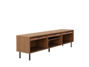 Meuble tv 3 portes coulissantes panneau de particules et mdf noyer 180x40x55 cm