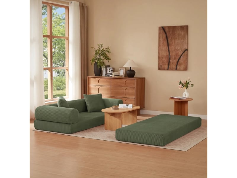  Canapé de sol convertible 3 places vert en mousse sans armature 195x89x59 cm  - Conforama D
