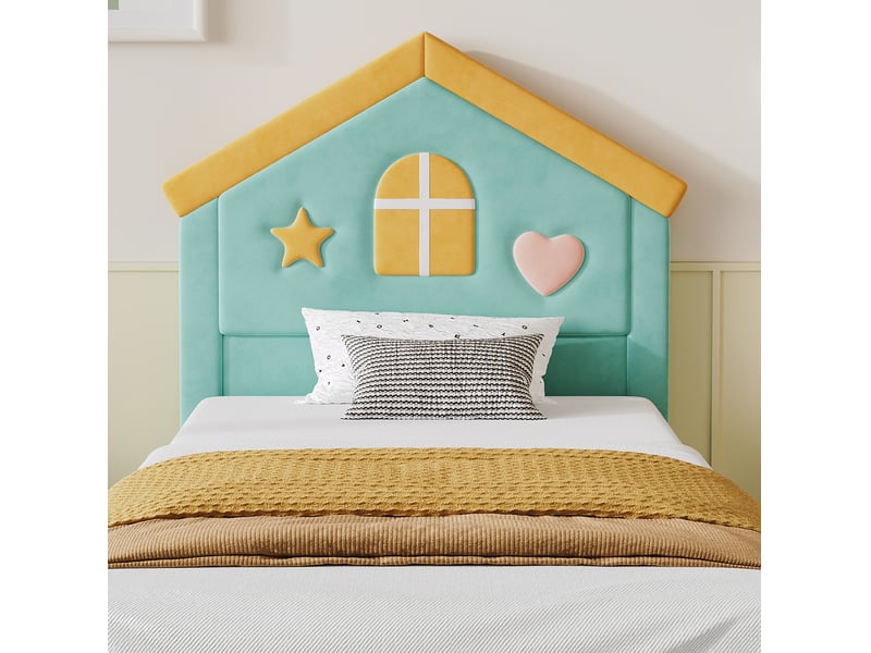  Lit enfant cabane 90x200 cm avec 4 tiroirs en velours vert, sans matelas  - Conforama E