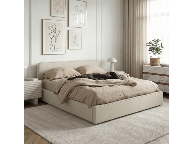 Lit simple belarti 120 x 190 cm rembourré, revêtement en tissu - beige - Conforama B