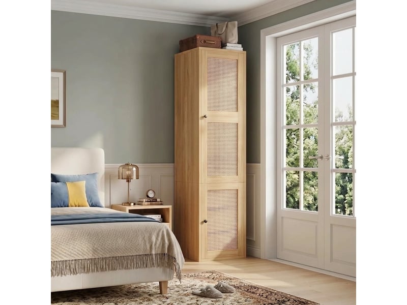 Armoire penderie 90x50x200 effet chêne 2 portes 6 tiroirs - Conforama C