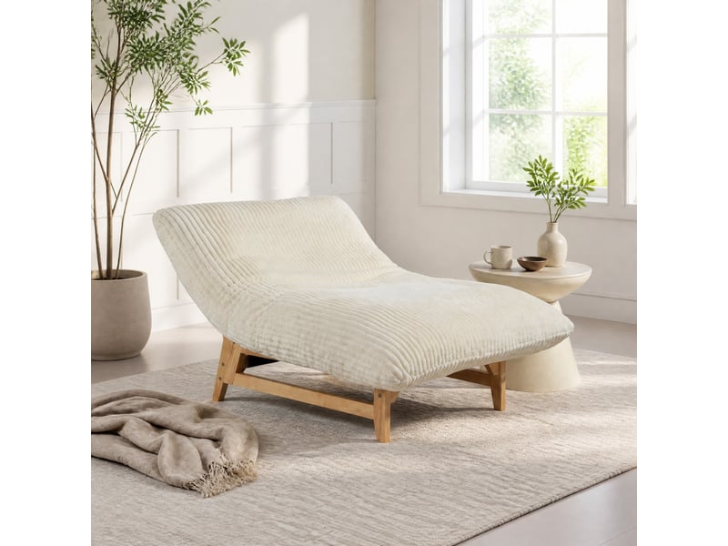 Fauteuil scandinave 110x74x60 cm poire adulte grand format, dossier, chaise relax, ergonomique, velours côtelé blanc - Conforama D