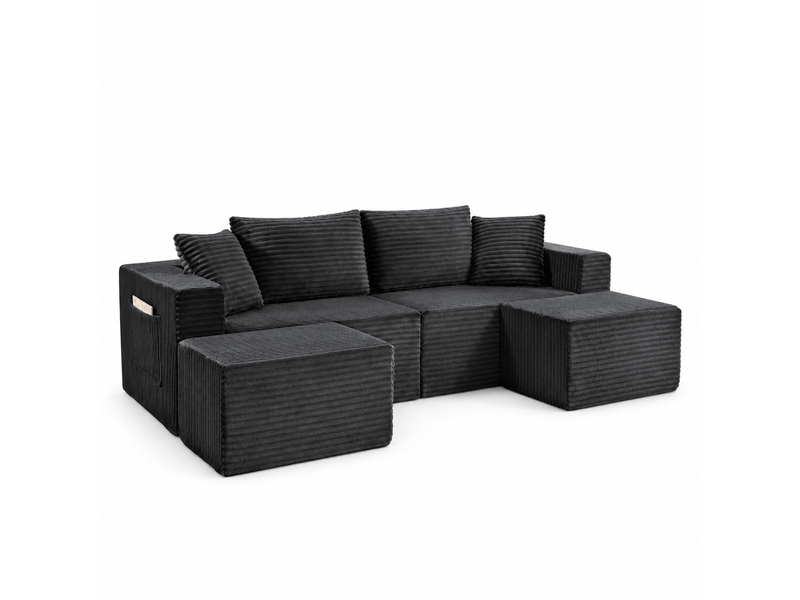 Canapé compressé modulable - mousse et ressorts ensachés - salon et chambre d’amis - velours côtelé - gris foncé CozyNest - Conforama A