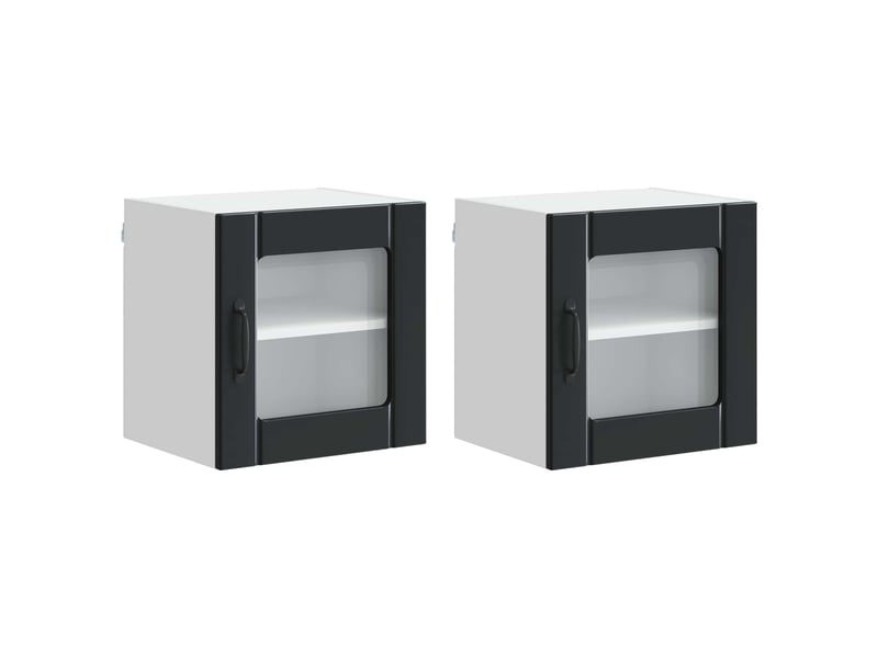 Meuble mural de cuisine, cabinet en verre mural 2 pcs noir bois d'ingénierie shl1887 - Conforama A