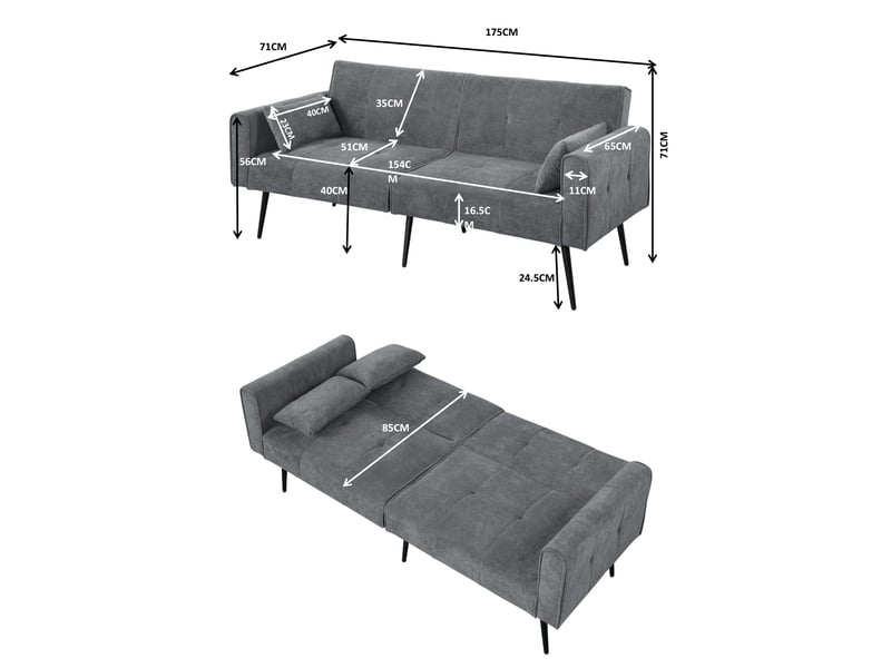 Canapé convertible avec dossier réglable - assise mousse, pieds métal, velours côtelé - gris - Conforama D