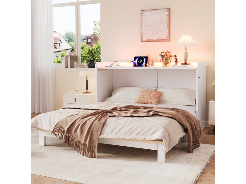  Lit armoire en mdf et panneaux de particules blanc 140x200 cm  - Conforama B