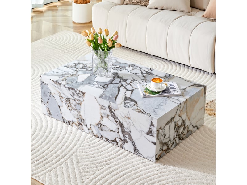  Table basse rectangulaire décor imitation marbre 90 x 50 cm evryae  - Conforama C