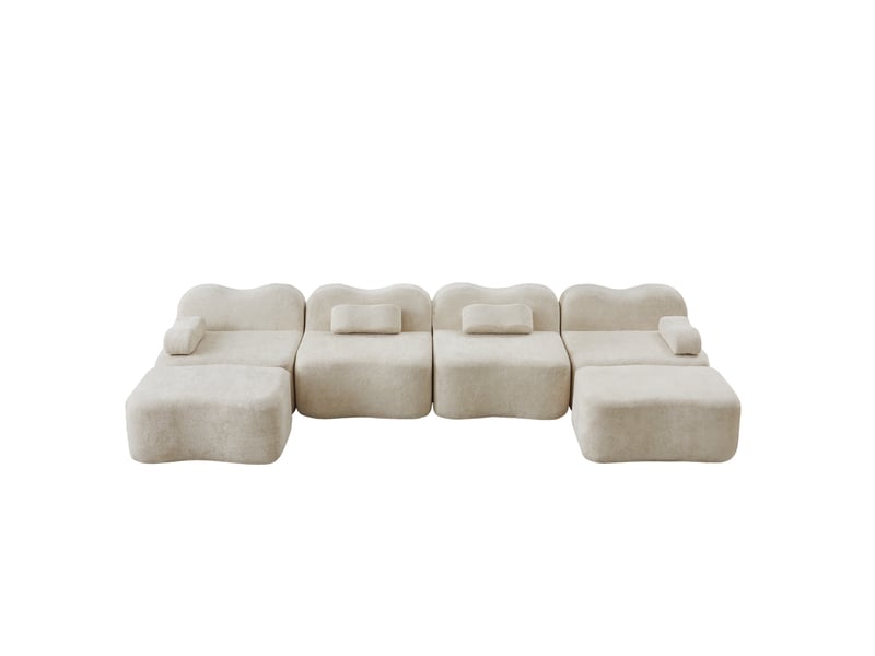  Canapé modulable ulevr 4 places en u avec 2 poufs, mousse 32d, velours beige, 384 x 167 x 70 cm  - Conforama A