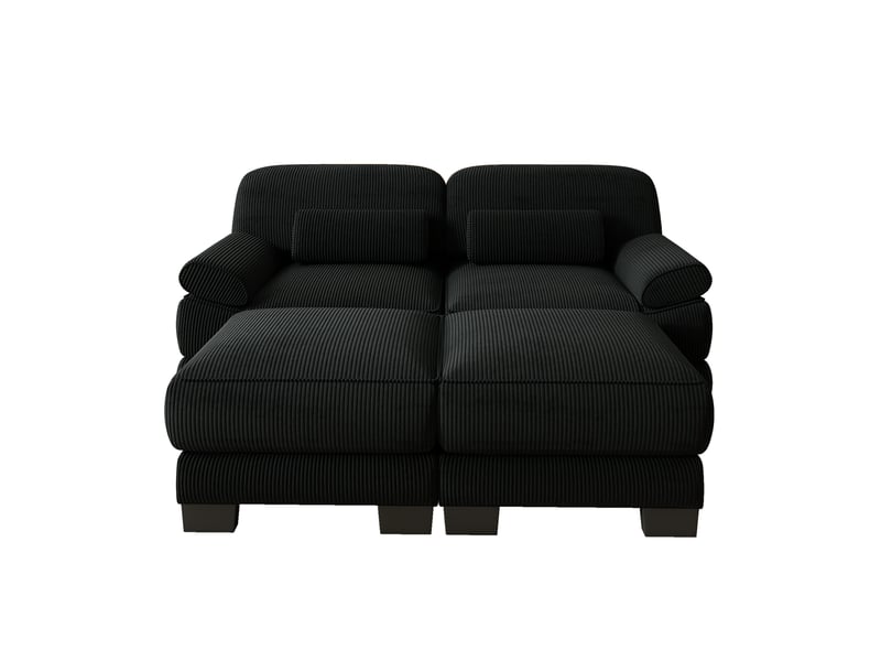  Canapé modulable - 2 places - 2 ottomans - assise profonde - velours côtelé - mobilier de salon - configuration flexible - noir CozyNest - Conforama A