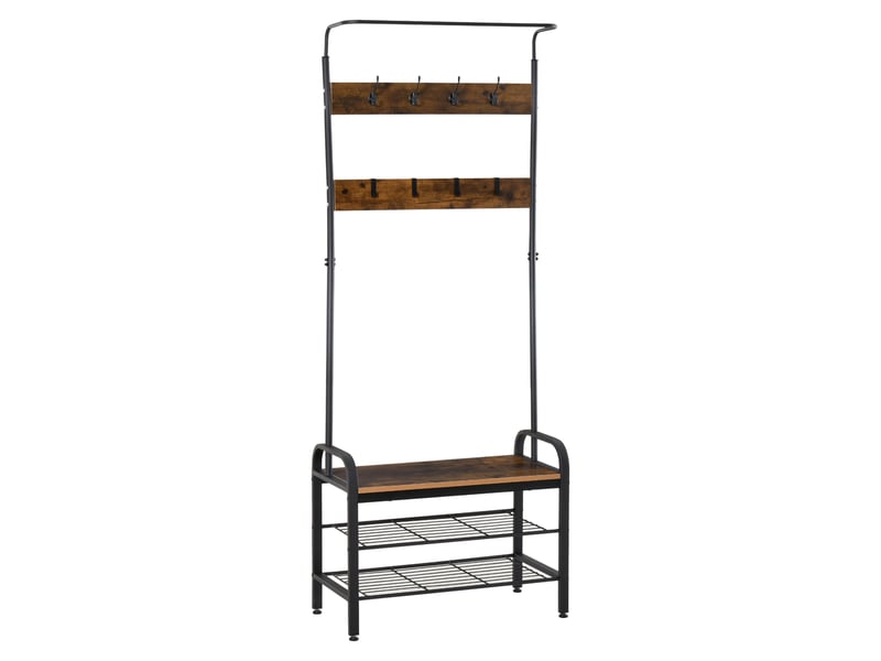  Étagère à vêtements et à chaussures, 8 crochets et 2 étagères, panneau mdf, noir, 72 x 34 x 185 cm  - Conforama A