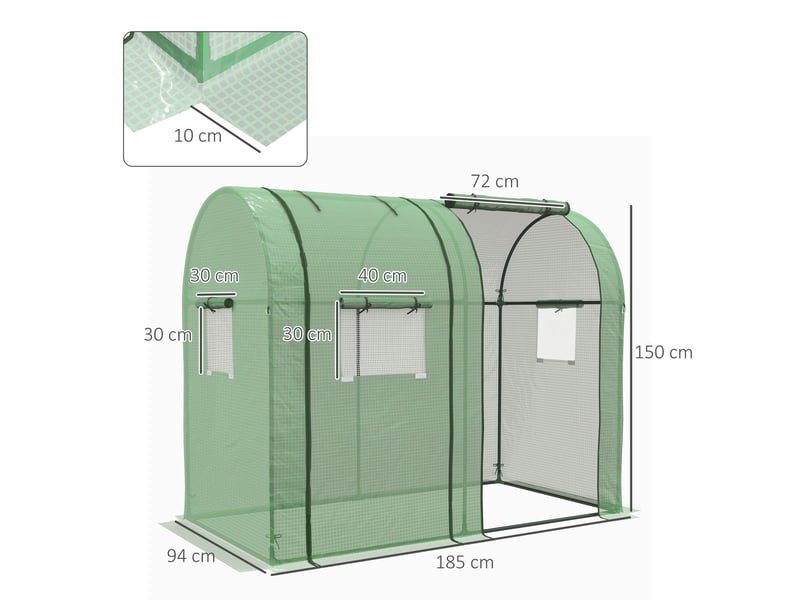  Serre robuste avec 4 fenêtres, 2 portes zippées, protection uv pour la culture des plantes, 185 x 94 x 150 cm, verte  - Conforama E
