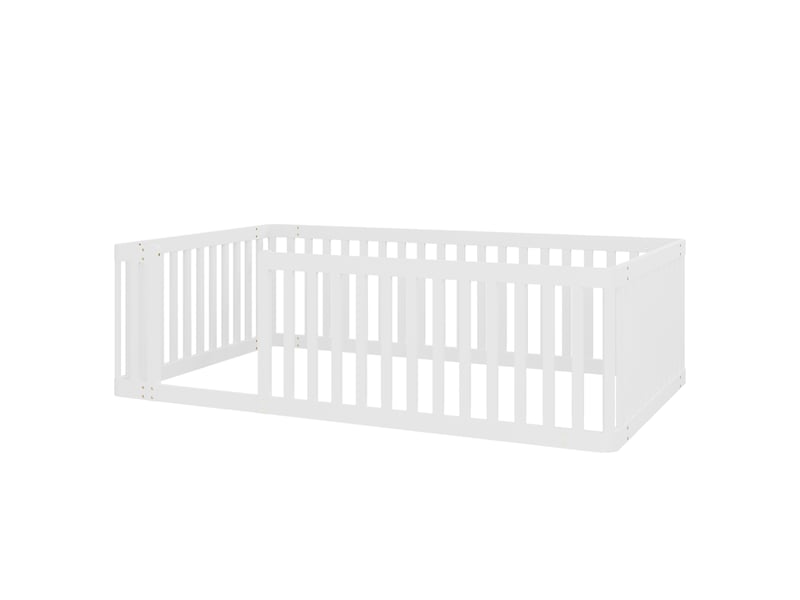  Lit enfant 90x200 cm avec barrière, sommier à lattes, bois de pin blanc, sans matelas  - Conforama E