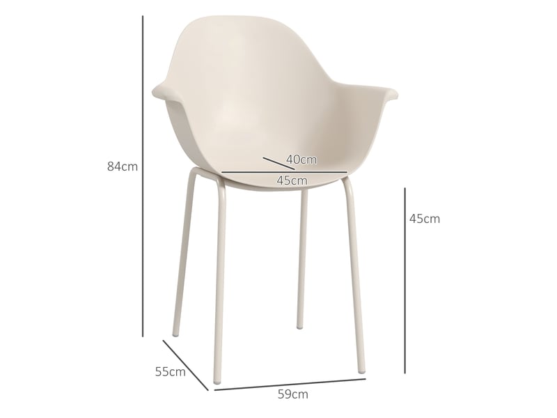  Lot de 4 chaises de jardin empilables 59x55x84 cm avec dossier et accoudoirs métal gris  - Conforama E