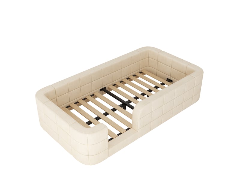 Lit enfant en chenille beige 90 × 200 cm avec cadre enveloppant Fay Lum - Conforama R
