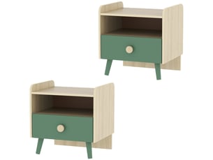 Lot de 2 tables de chevet enfant 40 x 32,5 x 40 cm rangement tiroir et niche nettoyable scandinave épuré en mdf vert 21_0000259