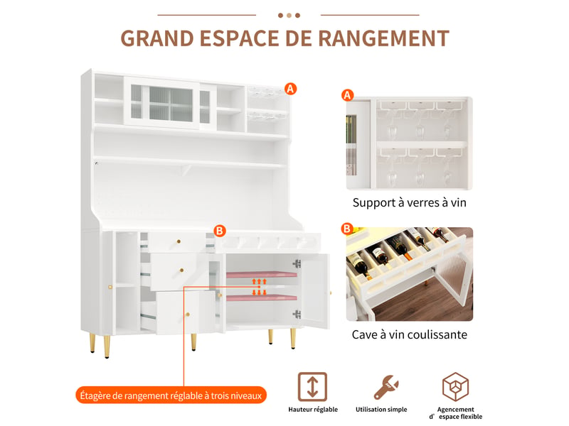 Meuble de cuisine muvano, buffet haut blanc à éclairage led, 145 × 39 × 171 cm - Conforama E