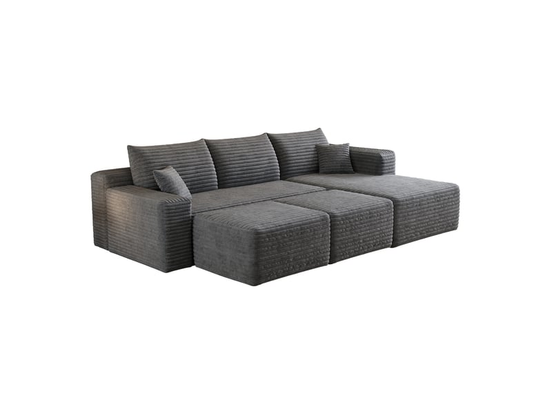  Canapé d'angle modulable 5 places 241x151x58 cm velours côtelé noir sans montage assise profonde effet nuage,gris ABC - Conforama A