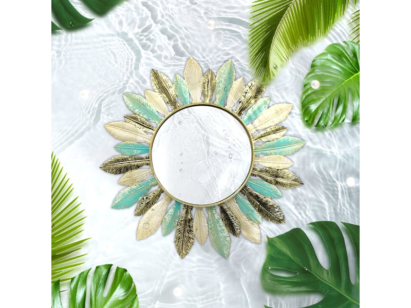  Miroir mural en fer forgé motif plume – miroir mural de style européen – décoration bohème pour salons et bureaux – 41 cm  - Conforama E