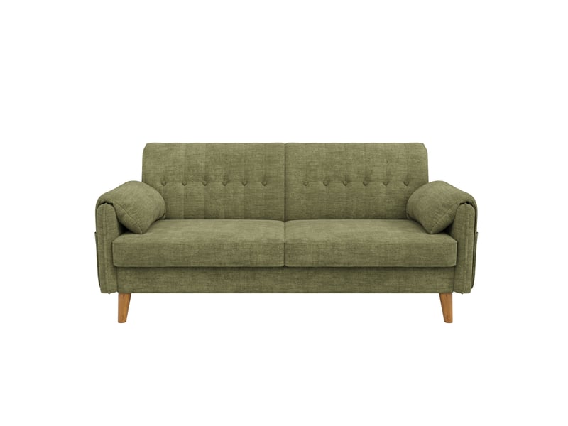 Canapé 2 places 161,5 cm avec assise épaisse et dossier capitonné - poches latérales, coussins - chenille vert - Conforama A