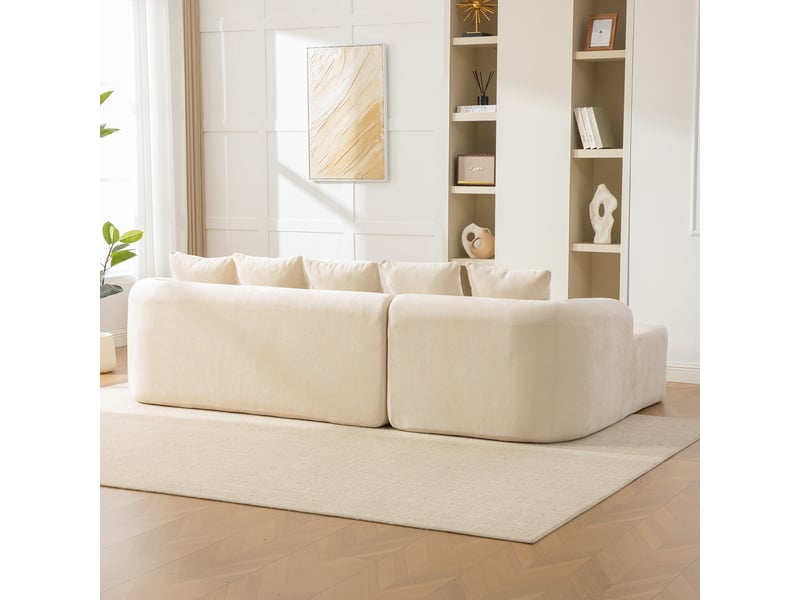  Canapé modulable en chenille 3 places sans montage - assise moelleuse beige pour salon  - Conforama D