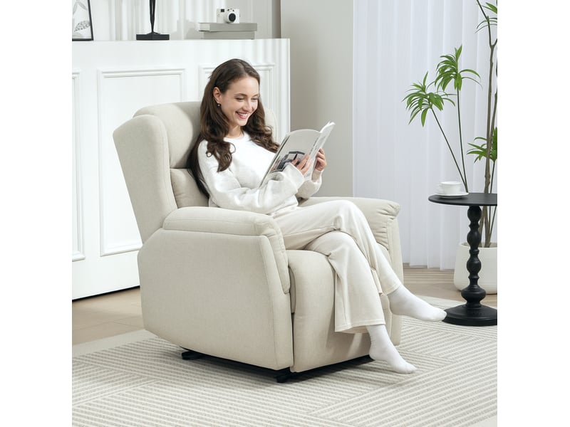  Fauteuil relax inclinable manuel beige avec repose-pieds, ressorts ensachés, jusqu'à 150 kg  - Conforama D