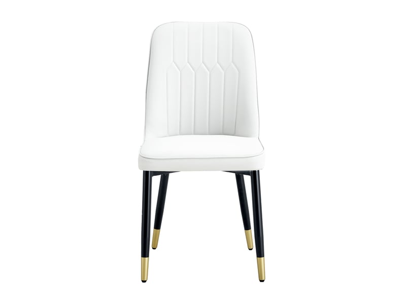  Set de 2 chaises de salle à manger modernes en blanc avec dossier rembourré en similicuir blanc et piètement métallique noir, idéales pour salle à manger, cuisine ou chambre  - Conforama A