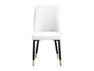 Set de 2 chaises de salle à manger modernes en blanc avec dossier rembourré en similicuir blanc et piètement métallique noir, idéales pour salle à manger, cuisine ou chambre