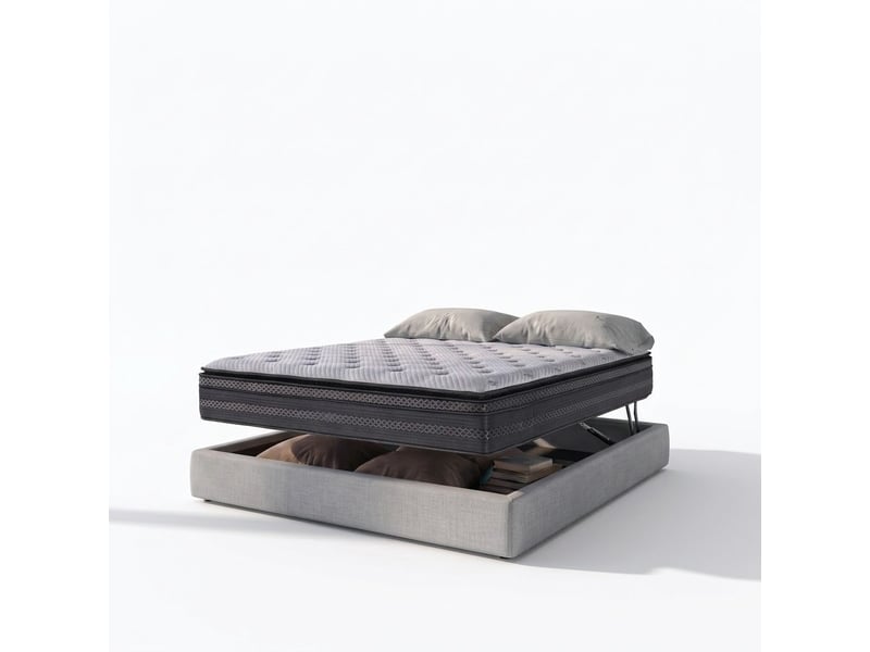  Ensemble lit coffre parallèle et matelas hybride nuage 160x200 cm - tissu gris clair - collection tissu PREMIUM - Conforama A