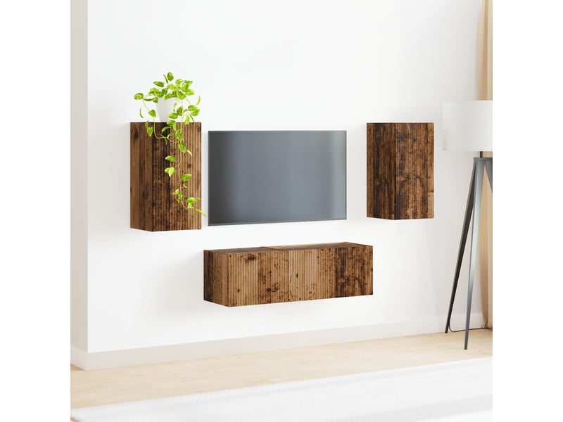  Ensemble de meuble tv - banc tv - meuble de rangement mural 4 pcs bois ancien bois d'ingénierie  - Conforama D