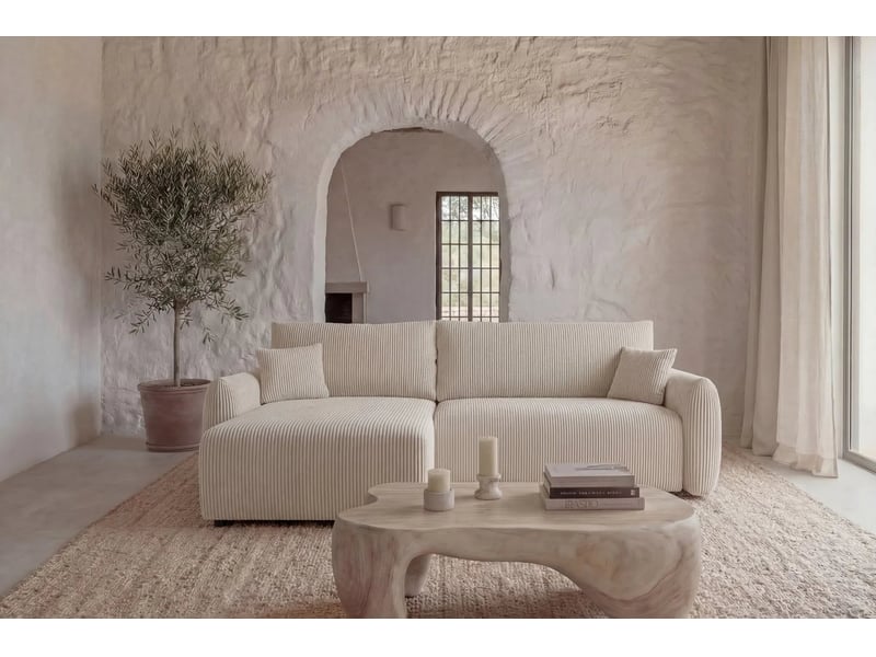 Elio mini - canapé d'angle convertible petit velours côtelé 3 places beige - Conforama D