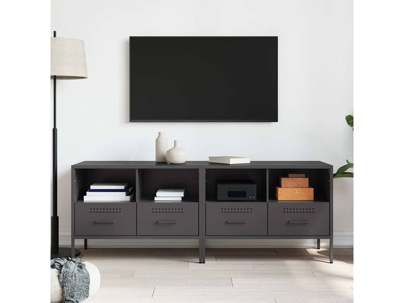  Lot de 2 meuble tv bas salon noir 68x39x50,5 cm acier shl9341  - Conforama C