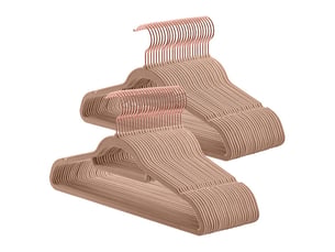 Cintre en velours, lot de 50, antiglisse, barre à cravate, crochet pivotant 360°, épaisseur 0,6 cm, longueur 43,5 cm, pour manteau, robe, pantalon, marron clair et rose gold