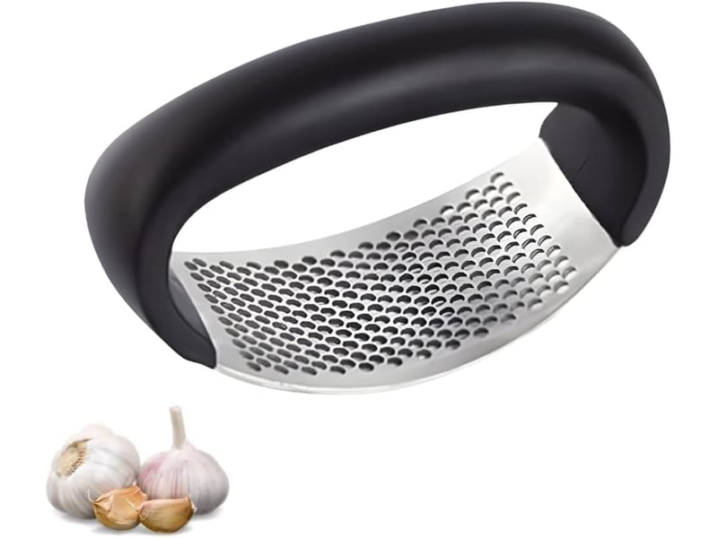  1 presse-ail multifonction noir en acier inoxydable, 10,5 x 5 x 6.5 cm, compact et doté d'une poignée ergonomique  - Conforama A