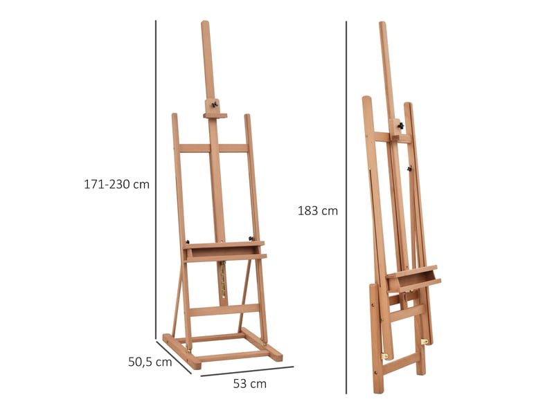 Chevalet en bois hauteur réglable 171-230cm bois naturel chevalet peinture avec rangement inclinaison réglable 80° max.  - Conforama C