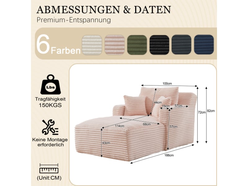  Canapé chaise-longue velours côtelé convertible – fauteuil relax sans montage, salon &amp; appartement  - Conforama C