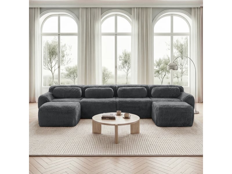 Canapé d'angle, canapé modulable – forme u, sans montage, mousse haute densité, en tissu, gris, base antidérapante  - Conforama R