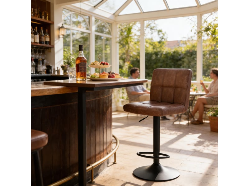  Tabouret de bar 44x38x114cm – tabouret de bar réglable en hauteur et rotatif à 360° avec dossier – simili-cuir - marron  - Conforama B