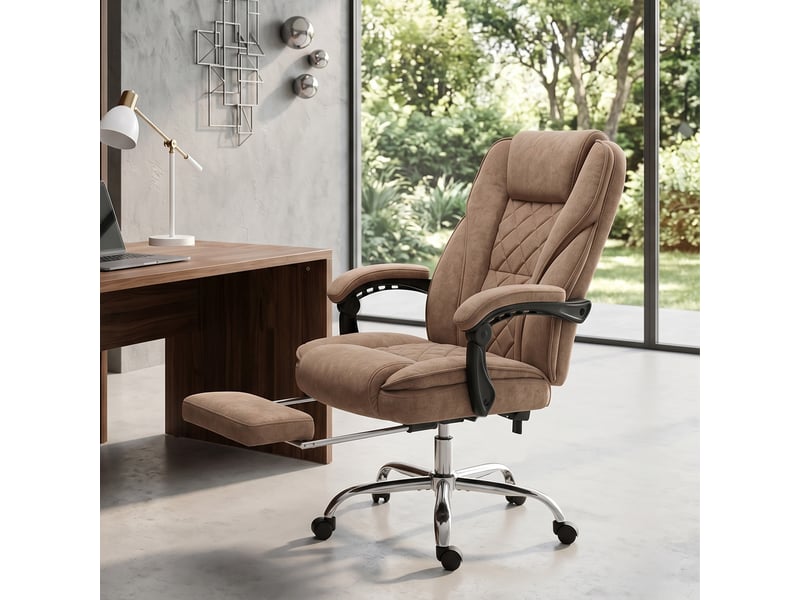  Fauteuil de bureau ergonomique avec fonction massage, repose-pieds, pivotant, roulettes, marron  - Conforama D
