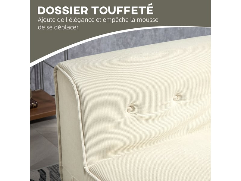  Canapé-lit pliant avec dossier capitonné, chauffeuse convertible, lit d'appoint, bureau, salon, blanc crème  - Conforama R