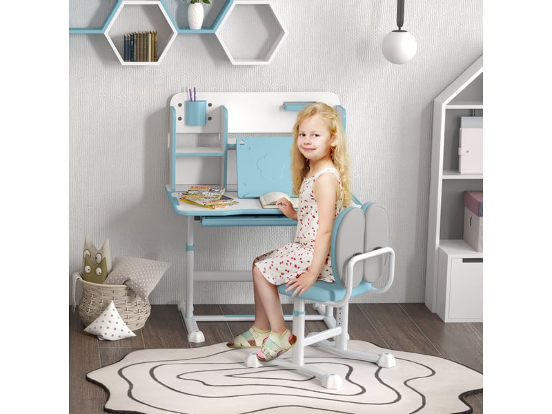  Set bureau et chaise enfant réglables bleu, plateau inclinable 80 x 55 cm  - Conforama C