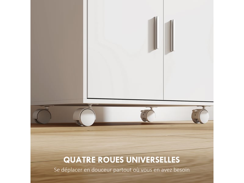  Chariot de cuisine sur roulettes, desserte micro-onde à roulettes avec placard tiroir étagères, blanc, 59 x 40 x 92 cm  - Conforama R