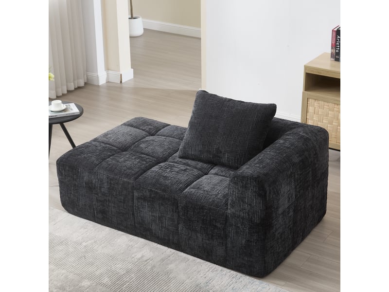  Canapé tissu en chenille douce avec coussin,canapé avec poches latérales,canapé modulable,design moderne noir 158x90x60cm - Conforama C
