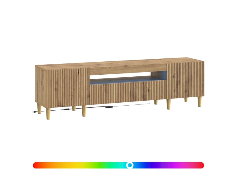 Meuble tv - banc tv - meuble de rangement led chêne artisanal bois d'ingénierie - Conforama C