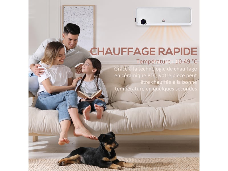  Radiateur mural soufflant oscillant 2000 w - chauffage céramique ptc - 3 niveaux de puissance - télécommande incluse blanc argenté  - Conforama R