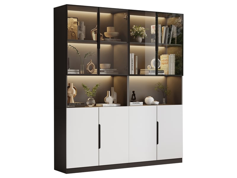  Vitrine haute avec portes vitrées et éclairage led réglable, 160 x 30 x 200 cm  - Conforama D
