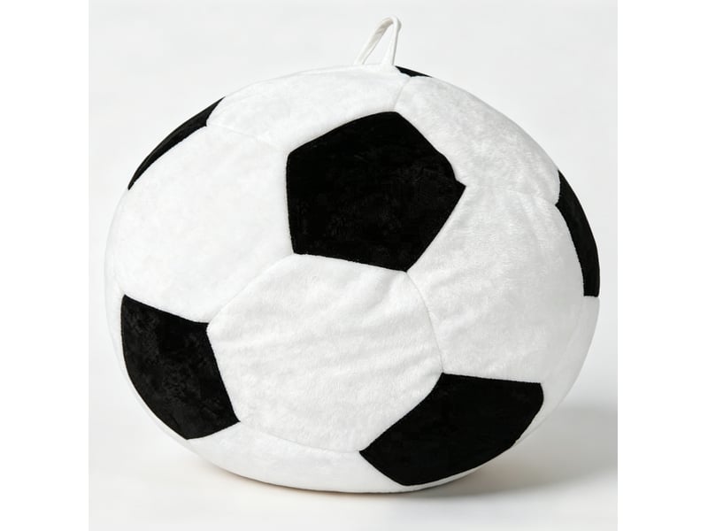  Pouf poire ballon de football grand format 130x90 cm – blanc et noir – assise moelleuse en tissu flanelle  - Conforama A