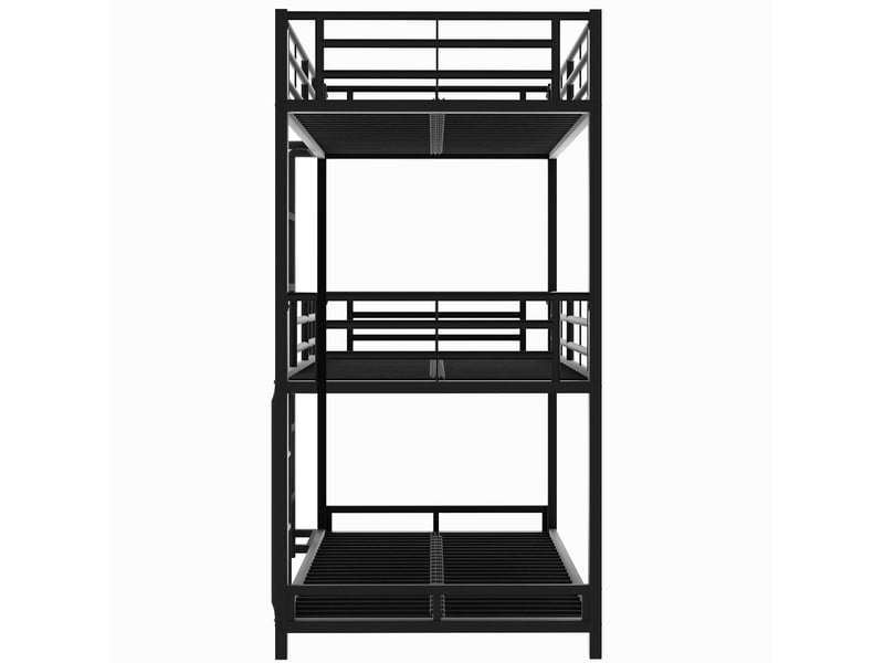  Lit superposé triple 90x200 cm, gain d'espace, structure métallique robuste, sécurité en747, coloris noir, sans matelas  - Conforama D