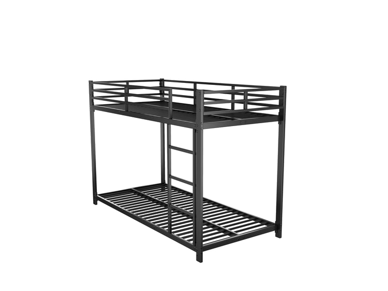  Lit superposé enfant 200×90 cm avec barrières de 26 cm, sommiers à lattes, en métal noir  - Conforama E