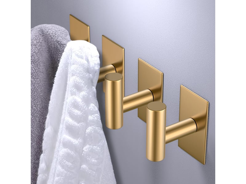 Crochet serviette murale de 4 pcs, support collant, de pour vêtements suspendus, d'armoire, mural pour cuisine, doré, jaune  - Conforama A